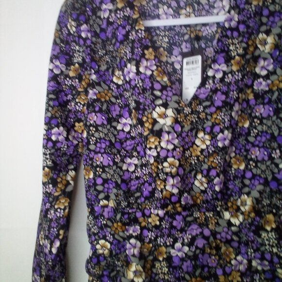 Vero Moda Dress Women S Short Long Sleeve V-Neck Floral Black Purple - Picture 4 of 16